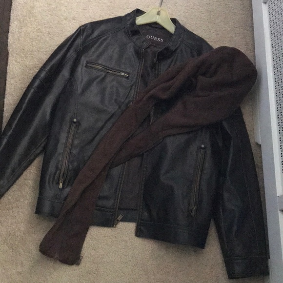 guess leather jacket with removable hood